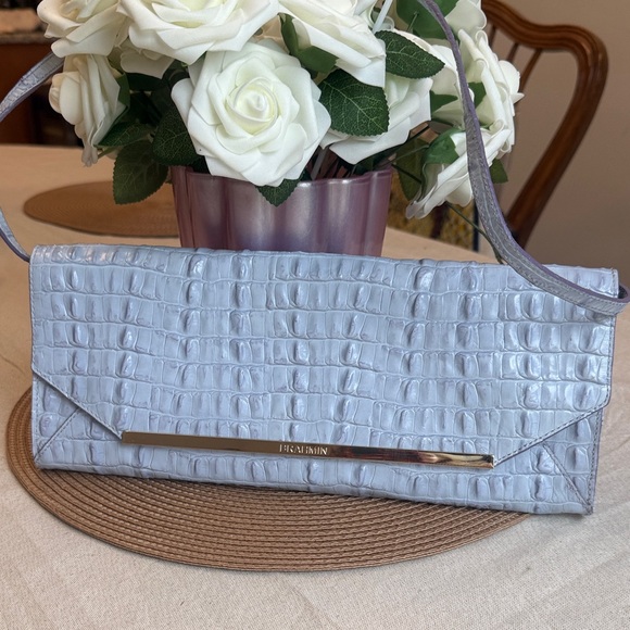 Brahmin Light Gray Croc-Embossed Clutch - Picture 1 of 12